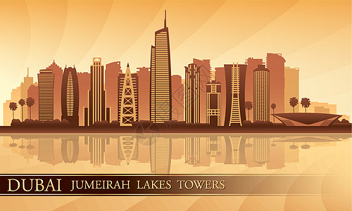 迪拜天线环影背景天空反射海报港口景观建筑插图建筑学日落市中心图片