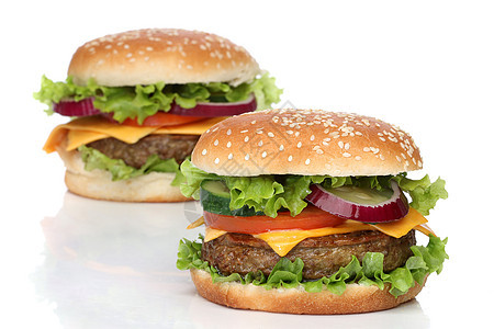 两个美味的汉堡包分开土豆饮食食物牛肉餐厅美食营养蔬菜脂肪芝麻图片