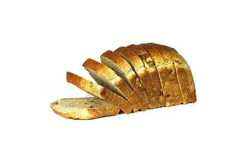 白底面的切片面包粮食早餐农业厨房营养面包师小麦白色棕色食物背景图片
