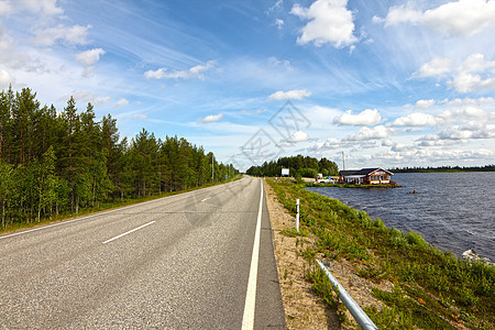 海湾附近公路蓝色森林巨石松树场景树木海岸风景地形荒野图片