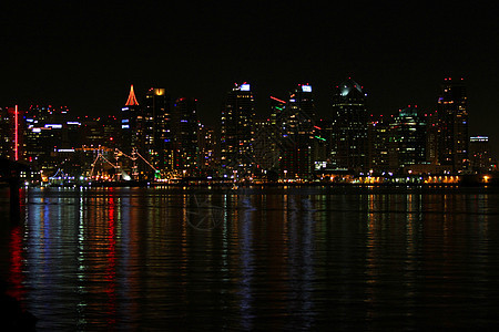 圣地亚哥天线夜摩天大楼街道反射建筑物城市游客码头海岸线旅游奢华图片