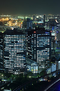 晚上东京市风景窗户天线市中心旅行建筑学天际商业摩天大楼城市全景图片