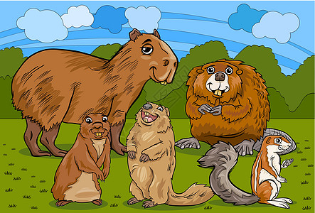 动物动漫画插图土拨鼠场景动物园尾巴松鼠绘画哺乳动物剪贴荒野快乐图片