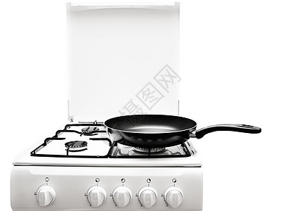 白气体炉美食餐饮厨具煤气灶灶台金属平底锅器具厨房白色图片