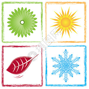 四色四季蓝色季节插图植物太阳气候橙子天气叶子环境图片
