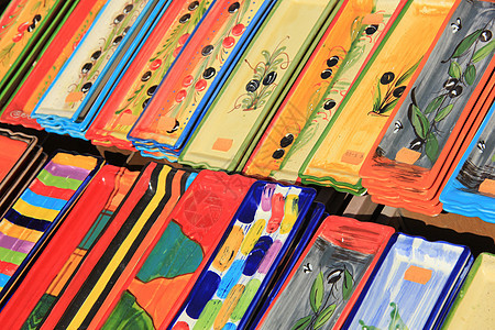 普罗旺斯的波特艺术品陶器手绘店铺手工制品旅游纪念品盘子黏土图片
