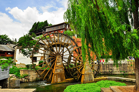 中国李江旧城街道和建筑楼力量涡轮房子木头文化灯笼城市历史建筑车轮图片