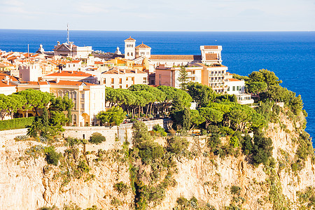 摩纳哥的王子宫奢华蓝色地标堡垒景观假期观光全景大教堂石头图片