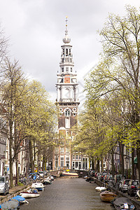 阿姆斯特丹旧教堂塔和运河图片