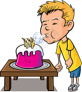 卡通小男孩吹蜡烛念日派对插图男生蛋糕卡片孩子男性卡通片生日图片