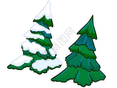 一棵树的卡通插图森林针叶树卡通片木头白色绿色新年枞树图片