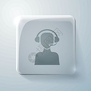 带有亮点 客户支持的玻璃图标网络顾客按钮电话电脑秘书服务求助麦克风技术图片