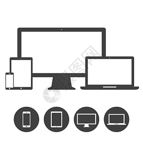 一套显示 膝上型 平板电脑和移动电话电子设备图标模板图片