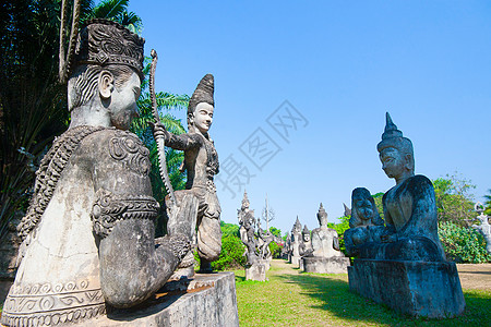 沉思者雕像老挝万象的佛祖公园 著名的旅游地标纪念馆色狼寺庙雕塑受托人文化纪念碑上帝沉思通勤者背景