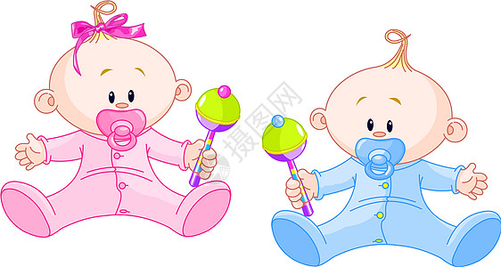 甜甜双胞胎艺术品奶嘴绘画粉色插图蓝色艺术尿布卡通片双胞胎图片