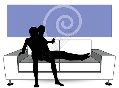 沙发上的两对双月光成人女性夫妇矢量插图公寓异性恋亲热男人绘画图片