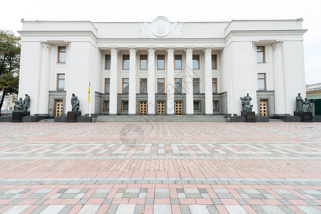 乌克兰基辅乌克兰议会城市地标办公室房子白色艺术游客理事会旅行旗帜图片