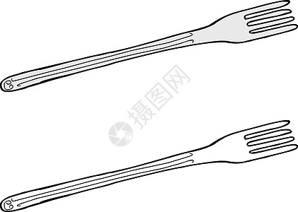 孤立的叉餐具银器食物手绘用餐写意插图图片