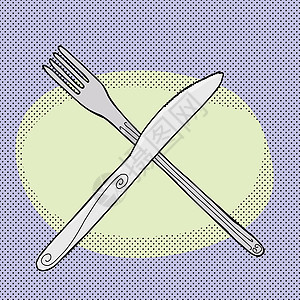 刀和叉食物写意插图卡通片银器手绘餐具用餐背景图片