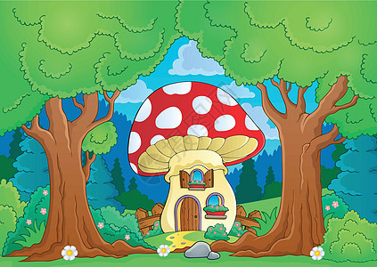 带有蘑菇屋的树主题图片