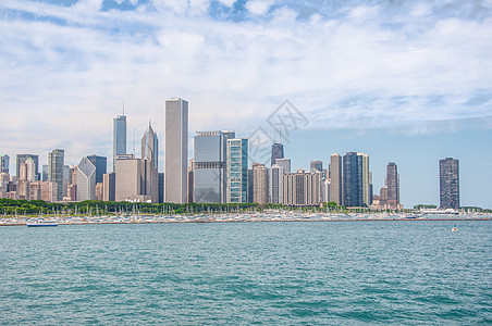 芝加哥市中心王牌市中心全景场景反射城市建筑学天空摩天大楼商业图片
