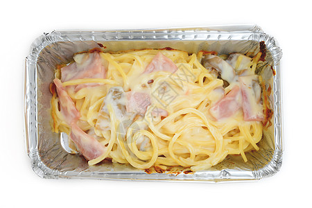 意大利面条加奶油酱汁盘子素食酱料晚餐午餐食物盒子食用菌影棚图片
