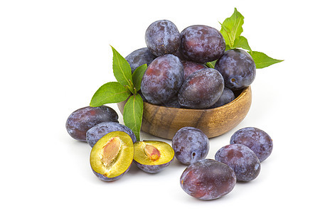 在一个碗里 有新鲜的水果宏观饮食季节食物小吃白色叶子食欲甜点紫色图片
