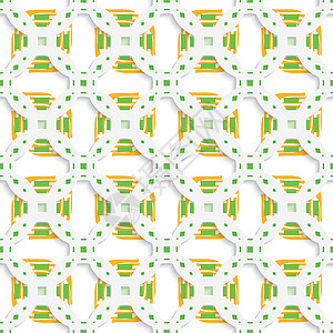 白色穿孔装饰 绿色橙色无缝浮雕几何学正方形压花长方形马赛克织物包装三角形多边形背景图片