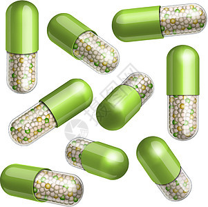 配有颗粒的绿色医疗胶囊剂量科学卫生疾病药店健康制药药片疼痛抗生素图片