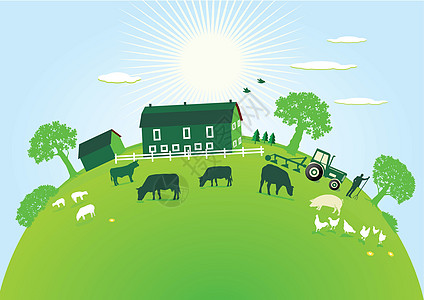 绿农场养牛业季节生态奶牛摊位公鸡季节性居住牧场绿色图片