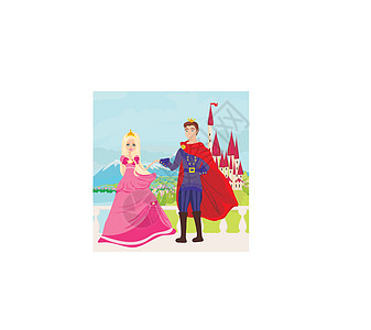 美丽的城堡和公主与王子一起大厦会议男人夫妻女士建筑绘画花朵圆圈树叶图片
