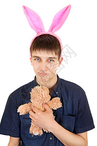 和小兔子耳朵的青少年男性小鸡野兔娘娘腔衰弱衬衫男人成人舞会戏服图片