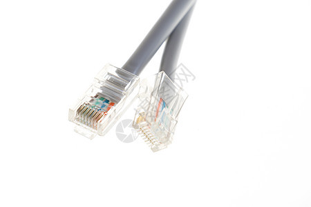 RJ45 白色背景的兰电信电缆RJ45电脑黄色绿色网络插头商业绳索局域网金属连接器图片