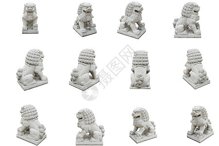 中国帝国狮子雕像集团 孤立在白背黑虎上图片