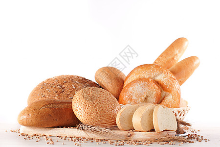 面包种类繁多午餐营养玉米早餐工作室小麦宏观种子包子篮子图片
