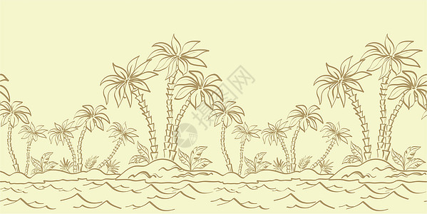 无缝模式 棕榈轮廓岛屿胰岛天堂叶子异国植物海洋植物群热带墙纸情调图片