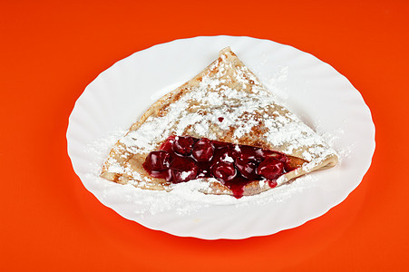 配樱桃煎饼营养蛋糕水果宏观油炸烹饪小吃午餐盘子甜点图片