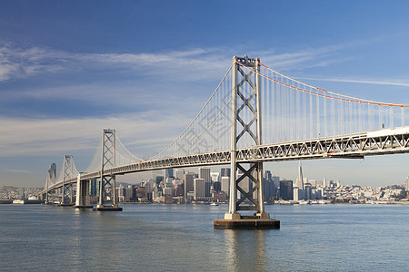 旧金山和湾桥蓝色建筑物艺术靛青天际地标海洋历史性城市全景图片