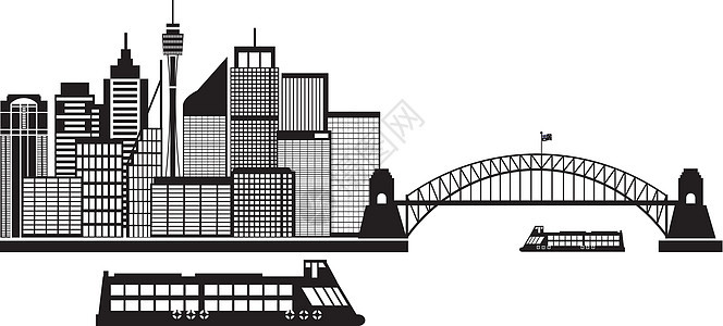 悉尼澳大利亚天线黑白插图图片