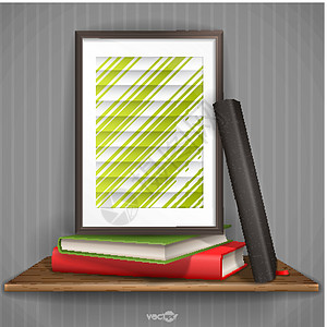 带照片框架的木架货架风格绿色白色商业书架画廊艺术插图艺术品背景图片