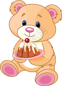 泰迪熊拿着蛋糕夹子生日玩具庆典乐趣免版税派对装饰卡通片哺乳动物图片