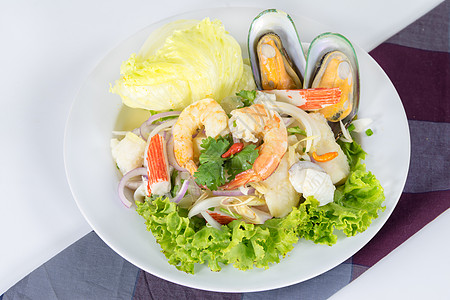 海食沙拉 泰语叫Yum Ta lay 和虾一起安排美食食物蔬菜敷料营养盘子辣椒香菜乌贼香料图片