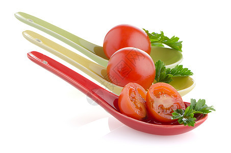 樱桃番茄美食饮食营养草本植物盘子奶制品勺子沙拉红色绿色图片