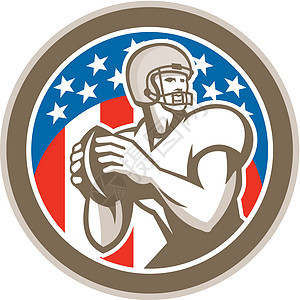 美国足球四分卫QB环回转投掷四分卫插图橄榄球运动星星烤架艺术品帽子背景图片