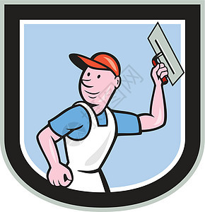 工人盾牌修理工石匠艺术品插图卡通片建造零售商石工工具男人图片