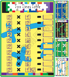一组乘法数学钻孔时表矢量图表插图孩子工具桌子学校课堂测试计算学习背景图片