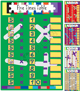 乘法数学钻制时数表集矢量图片