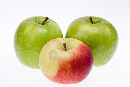 有些绿苹果和红苹果 孤立在白色背景上图片