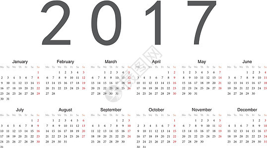 20172017年简单欧元日历卡片红色季节数字商业时间日记日程插图年度图片