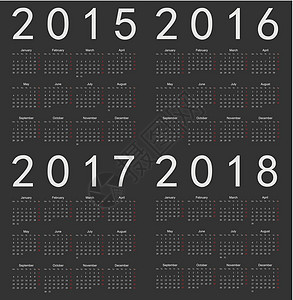 一套黑色方形欧洲 2015 年 2016 年 2017 年 2018 年日历背景图片